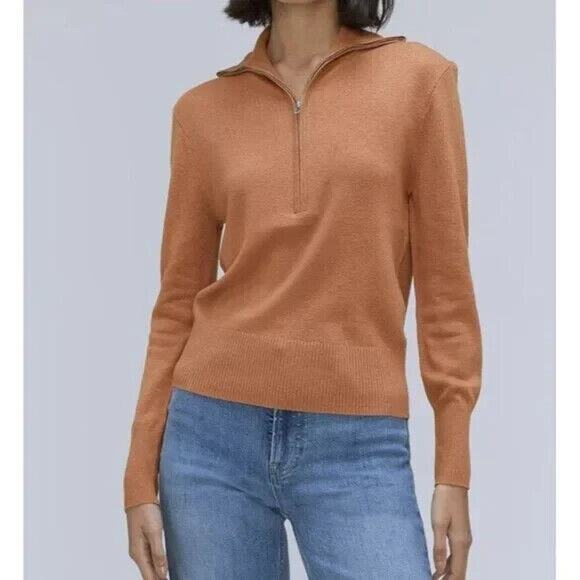 Everlane Sweater Womens XS Brown Wool Yak Half Zip Long Sleeve‎ Mock Neck - Picture 1 of 11